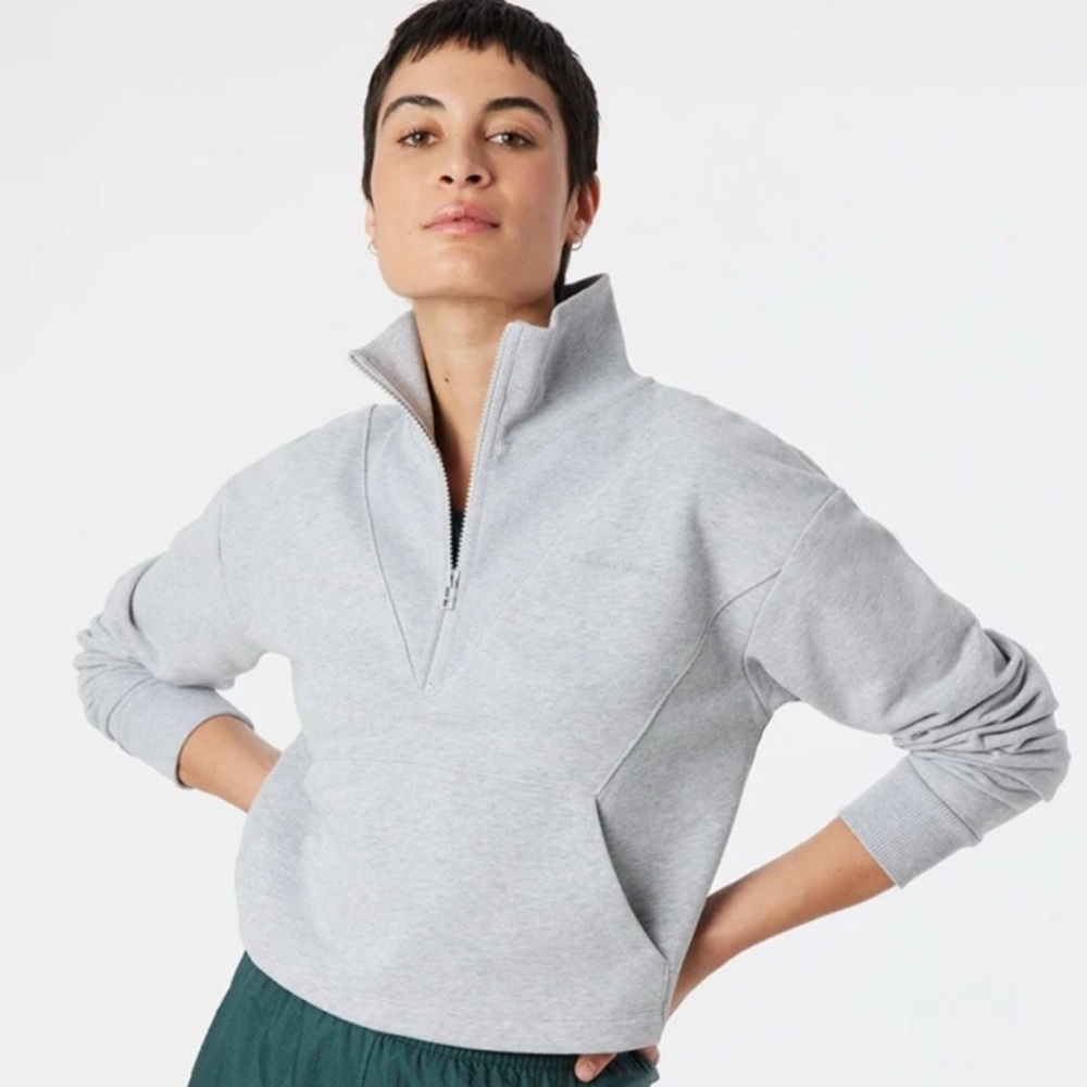 Outdoor Voices XS Gray Quarter Zip Cropped Gray Sweatshirt - Picture 1 of 6